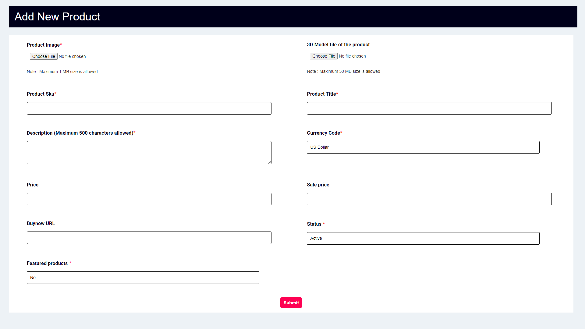 web panel for product templates